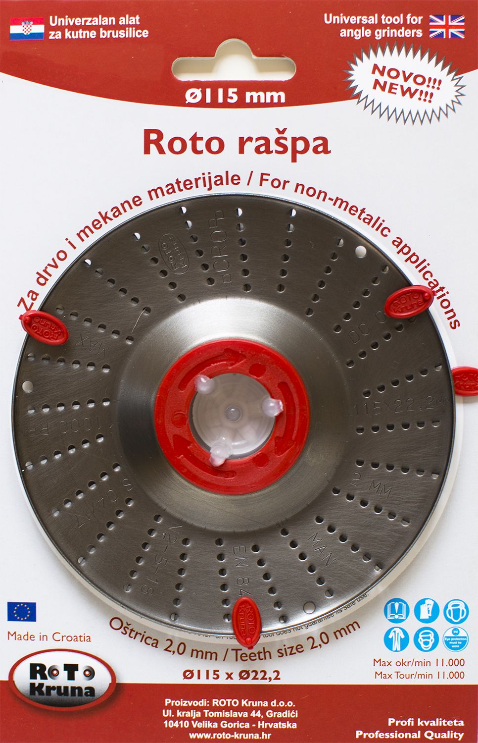 Roto rašpa 115 2.0 Z Roto Kruna alat za kutnu brusilicu Roto rašpa promjer 115mm zubi veličine 2mm
