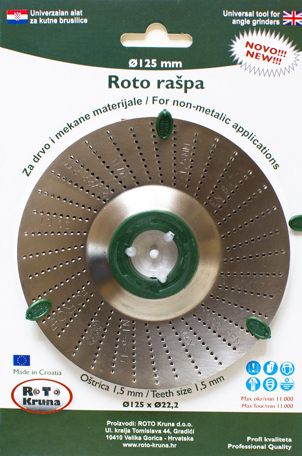 Roto rašpa 125 1.5 Z Roto Kruna alat za kutnu brusilicu Roto rašpa promjer 125mm zubi veličine 1.5mm