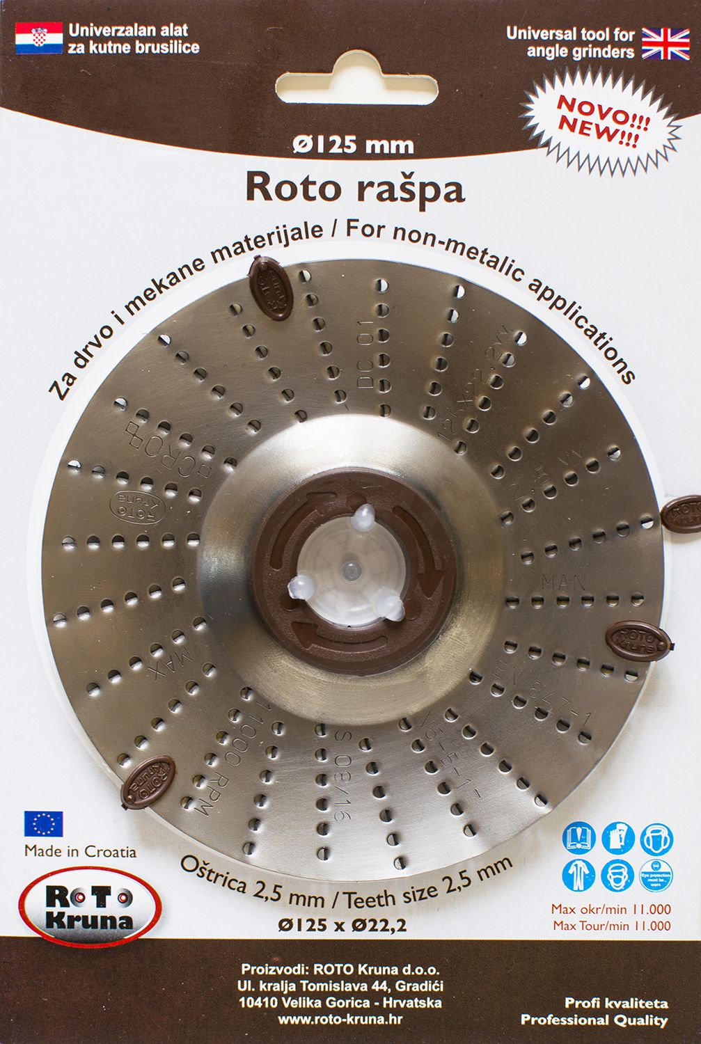 Roto rašpa 125 2.5 Z Roto Kruna alat za kutnu brusilicu Roto rašpa promjer 125mm zubi veličine 2.5mm